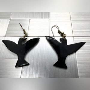 Crow/Raven black resin earrings.
